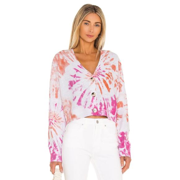 Line & Dot Scarlet Tie Dye Cardigan White & Pink Multi - XS - Picture 1 of 4